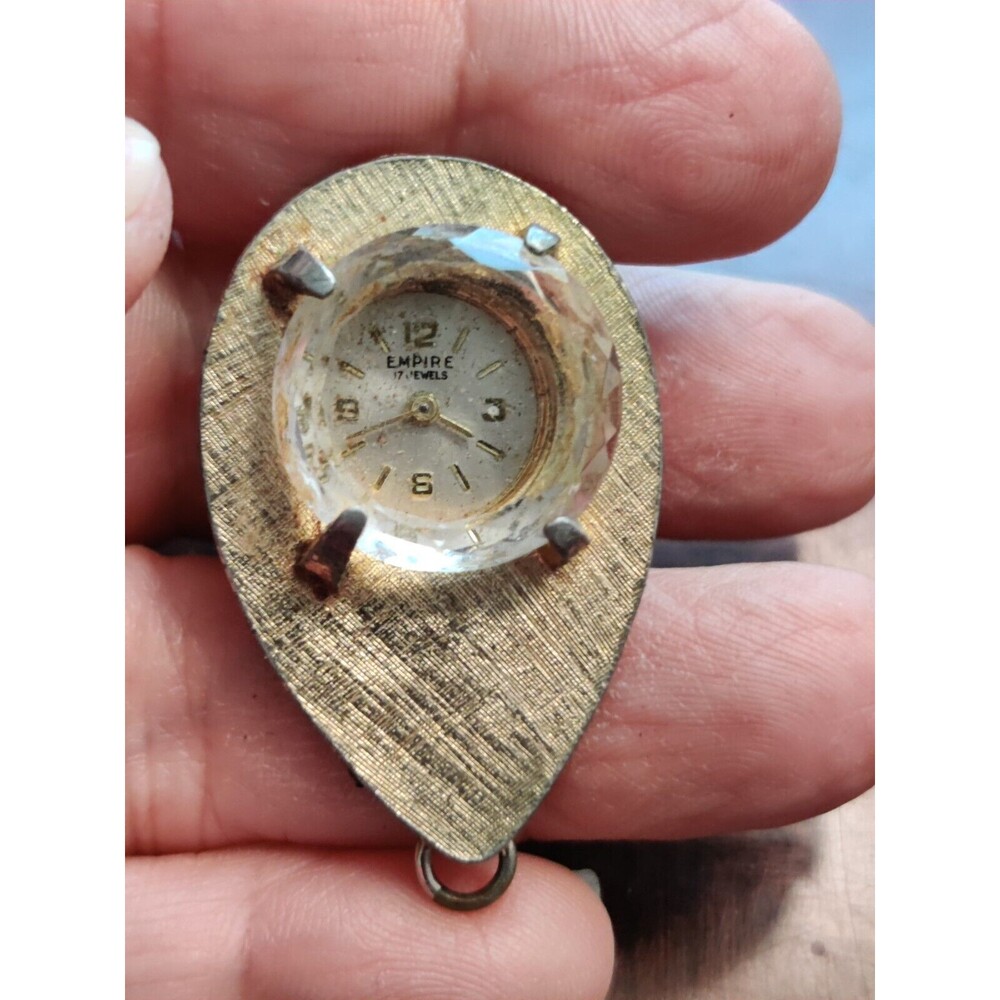 Vintage Empire 17 Jewel Pendant  Watch Tear Drop Brushed Gold Working!